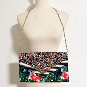 Aldo Floral Striped Envelope Clutch Chain Strap Purse